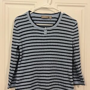 Women’s Petite Medium Croft & Barrow Blue Striped Sweater with Button Accent